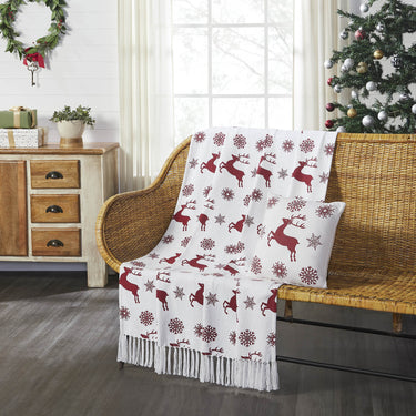 Scandia Snowflake Red White Woven Throw 50